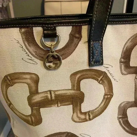 Gucci Vintage Tote Bag Canvas Leather Horsebit Logo  Pattern Beige and Brown. - Picture 2 of 15